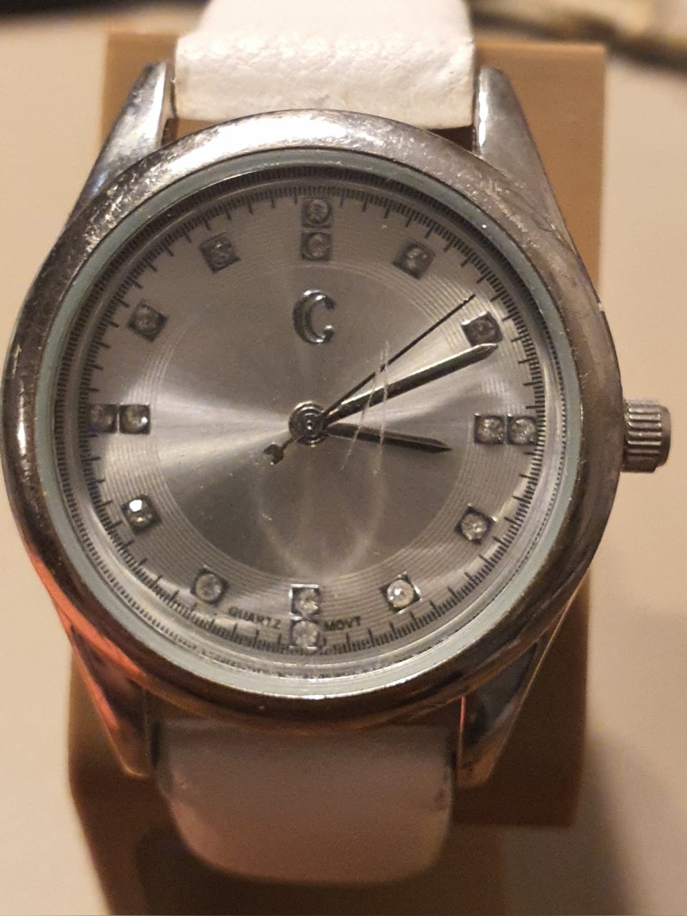 🦋10/$20🦋 Charming Charlie Silver/White Rhinestone Leather Women's Watch
